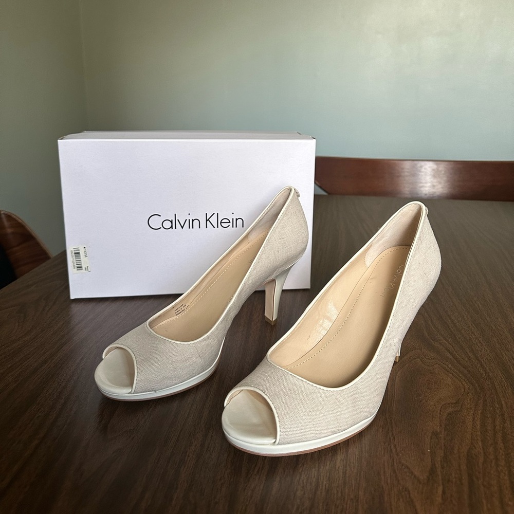 Calvin Klein Cream Peep Toe Heels